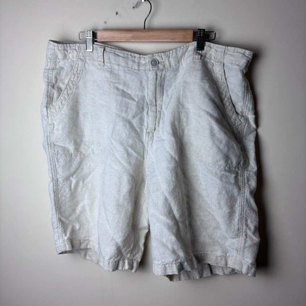 Mens 38 Ocean & Coast Linen Chino Shorts Off-White 8.5" Inseam Casual Flat Front